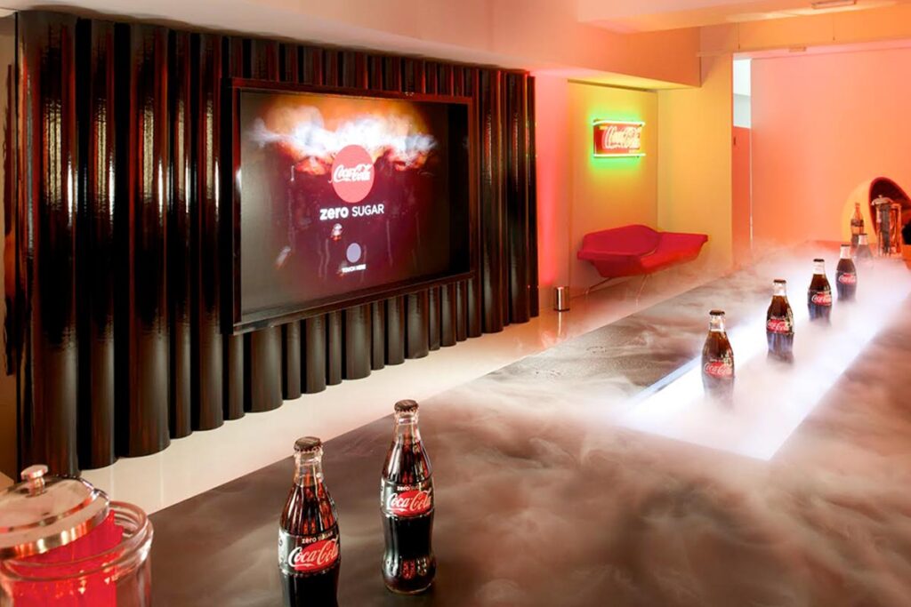 Guests gathered at the Rook & Raven art gallery in London’s Soho to experience the Coca Cola Zero Sugar Taste Lounge activation event. Reverb Events briefed Arcstream to create a solution that would be the main focal point of the event.