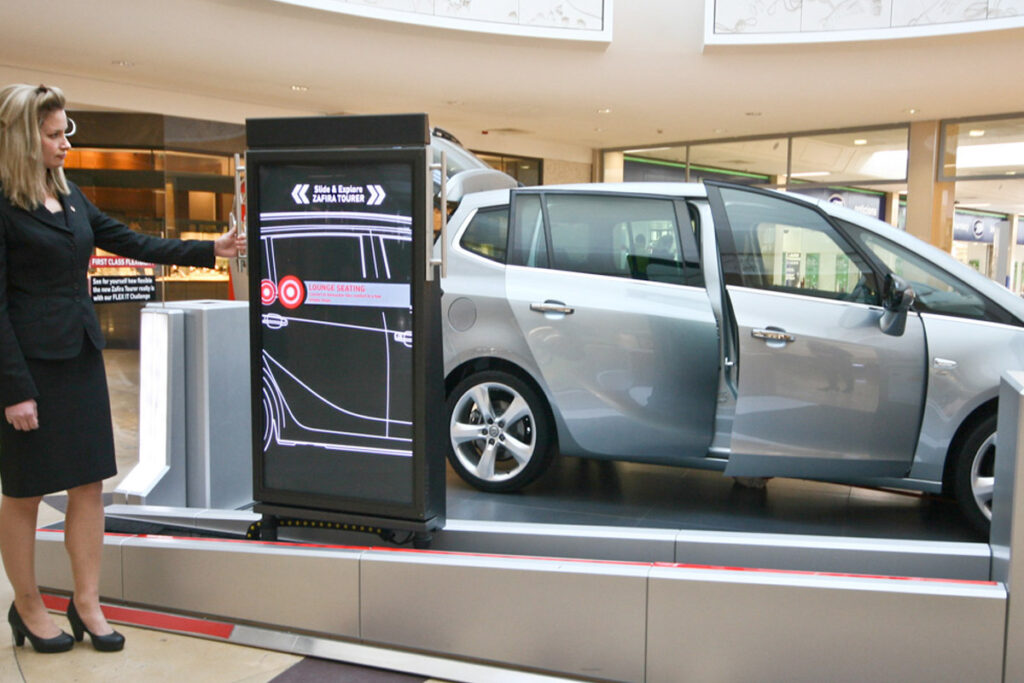Arcstream designed, supplied and installed a moveable interactive screen as part of a campaign that travelled the UK to promote the launch of a new addition to the Vauxhall Zafira range.